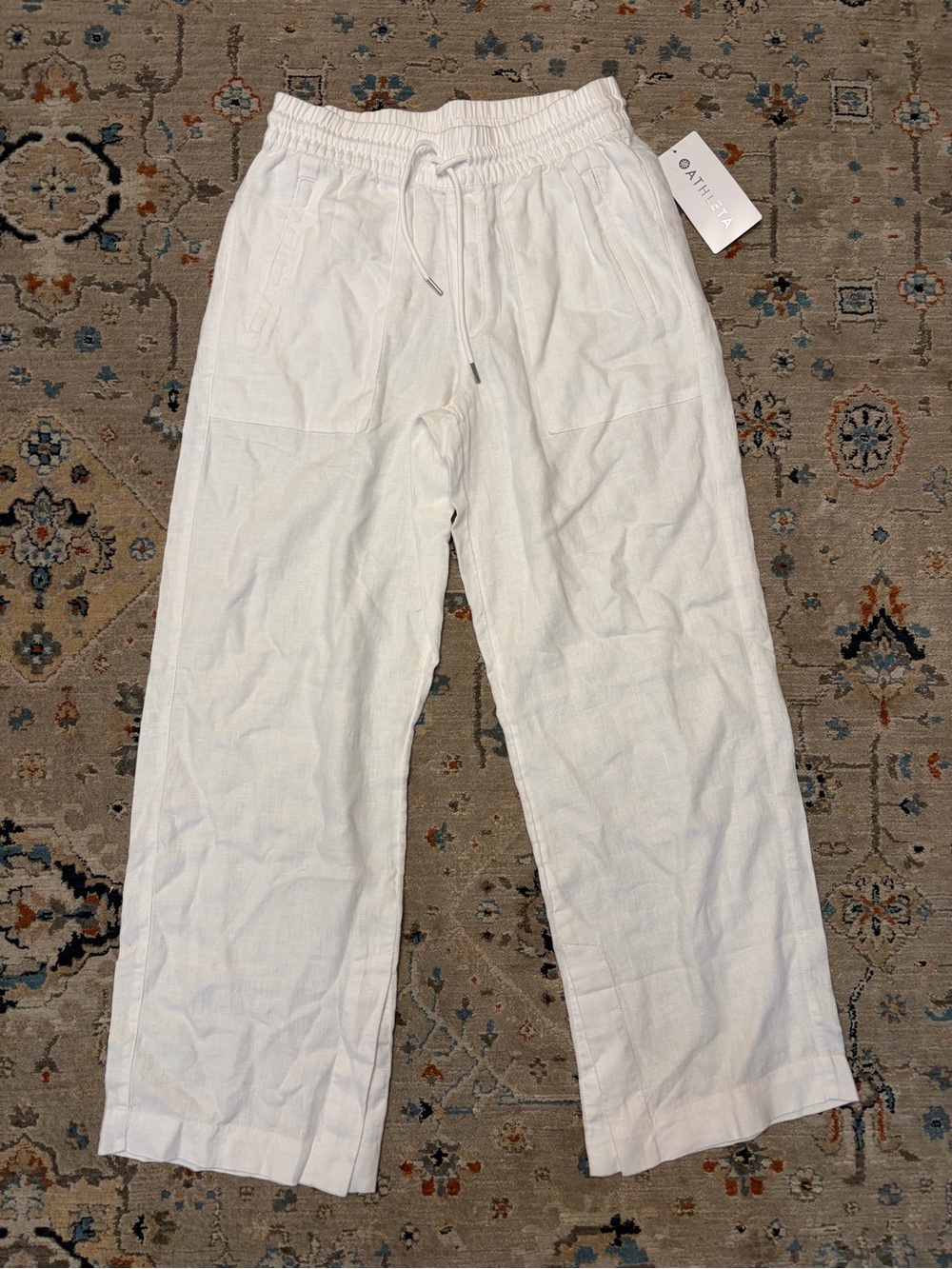 NEW Athleta Small Retreat Linen Wide Leg Pants white 100% linen